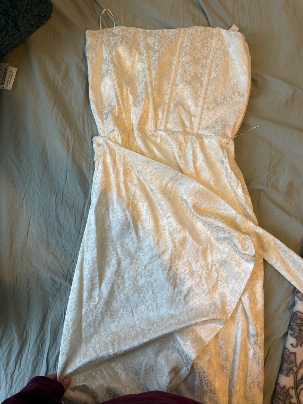 Anthropologie Ivory Jacquard Strapless Slip Dress